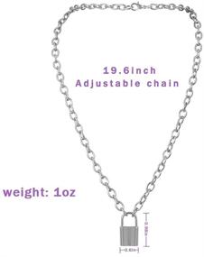 img 2 attached to 7th Moon Lock Pendant Necklace: Stylish Punk Multilayer Choker for Women & Girls in Silver