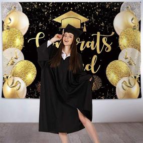 img 2 attached to 🎉 Allenjoy 8x6ft Congrats Graduation Backdrop Black Gold Balloon Fireworks Ribbon Glitter Banner Class of 2020 Prom Party Decoration Photography Studio Props