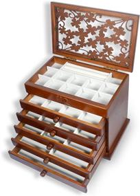img 4 attached to 📦 Kendal Large Wooden Jewelry Box with 6 Layers and 5 Drawers - Dark Brown Color