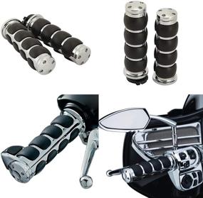 img 1 attached to 🏍️ Universal Non-slip Motorcycle Hand Grips 1" with Throttle Assist - Chrome Black Aluminum Rubber Handlebar Grips for Harley Yamaha Kawasaki Suzuki Cruisers by INNOGLOW