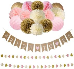 img 4 attached to 🌸 Pink and Gold Decorative Paper Flower Pom Poms, Lanterns, Honeycomb Balls, Burlap Bride To Be Banner, and Paper Garland for Bridal Showers, Bachelorette Parties, Engagements, and Weddings