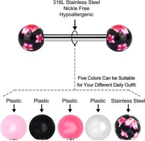 img 3 attached to 🌈 Colorful Plastic Tongue Rings Pack for Women - Cocharm 14g Acrylic Tongue Piercing Jewelry with Stainless Steel