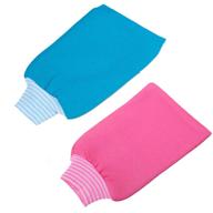 🧤 lissomplume 2-pack unisex exfoliating bath mitts for body – hammam shower gloves with hand scrub towel in rose red & blue shades logo