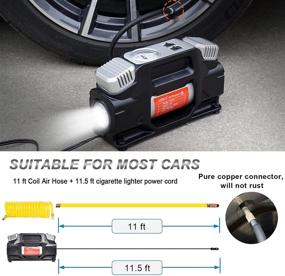 img 2 attached to Перевод на русский язык названия товара: "Переносной 12V автомобильный компрессор GSPSCN - Мощный металлический насос для накачки шин с двумя цилиндрами, серебристого цвета, с показателем давления воздуха 150PSI, встроенными LED-фонарями, 11-футовым расширительным шлангом и комплектом для ремонта шин - идеально подходит для автомобилей, грузовиков, внедорожников, автодомов и других автомобилей