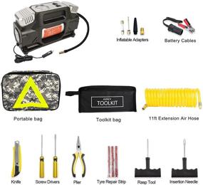 img 3 attached to Перевод на русский язык названия товара: "Переносной 12V автомобильный компрессор GSPSCN - Мощный металлический насос для накачки шин с двумя цилиндрами, серебристого цвета, с показателем давления воздуха 150PSI, встроенными LED-фонарями, 11-футовым расширительным шлангом и комплектом для ремонта шин - идеально подходит для автомобилей, грузовиков, внедорожников, автодомов и других автомобилей