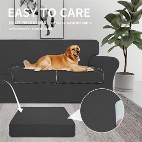 img 2 attached to 🛋️ Easy-Going Dark Gray Loveseat Sofa Cover: Stretchable & Washable Slipcover, Perfect Furniture Protector for Dogs, Kids & Pets - 3-Piece Spandex Jacquard Fabric Set