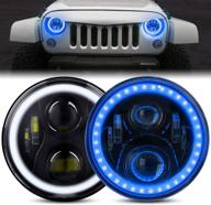 dot approved led halo headlights for jeep wrangler jk tj lj 1997-2018, 7 inch, cree led chip, with drl amber turn signal light and blue halo ring angel eyes (2pcs) logo