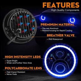 img 3 attached to DOT Approved LED Halo Headlights for Jeep Wrangler JK TJ LJ 1997-2018, 7 Inch, CREE LED Chip, with DRL Amber Turn Signal Light and Blue Halo Ring Angel Eyes (2PCS)