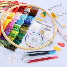 img 3 attached to 🧵 Caydo 244-Piece Embroidery Kit with 100 Thread Colors, 40 Sewing Pins, 3 Aida Cloth Pieces, Instructions, Embroidery Hoops, and Cross Stitch Tools - Ideal for Adult and Kid Beginners