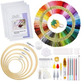 img 4 attached to 🧵 Caydo 244-Piece Embroidery Kit with 100 Thread Colors, 40 Sewing Pins, 3 Aida Cloth Pieces, Instructions, Embroidery Hoops, and Cross Stitch Tools - Ideal for Adult and Kid Beginners