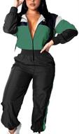 👗 high waist long sleeve zipper front women's colorblock jumpsuit with windbreaker pants логотип