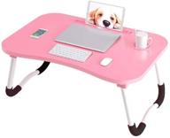 🎀 portable laptop bed table tray with phone slot, cup holder, and study table - perfect for online school on bed, couch, sofa, or floor - foldable lap desk notebook stand breakfast tray book holder - vibrant pink logo