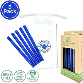 img 2 attached to 🥤 SHAKA LOVE Reusable Glass Drinking Straw Set - Stylish, Durable, Shatter-Resistant - ALOHA Colorful Glass Straws (Set of 5) with Cleaning Tool & Travel Carry Bag - Cobalt Blue, 6 inch