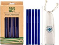 🥤 shaka love reusable glass drinking straw set - stylish, durable, shatter-resistant - aloha colorful glass straws (set of 5) with cleaning tool & travel carry bag - cobalt blue, 6 inch logo