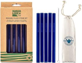 img 4 attached to 🥤 SHAKA LOVE Reusable Glass Drinking Straw Set - Stylish, Durable, Shatter-Resistant - ALOHA Colorful Glass Straws (Set of 5) with Cleaning Tool & Travel Carry Bag - Cobalt Blue, 6 inch