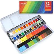 🎨 dugato watercolor paint set: 24 assorted vibrant solid colors in tin box with refillable water brush pen – perfect for students, kids, beginners & artists, ideal for watercolor techniques logo