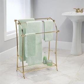 img 3 attached to 🛀 mDesign Brass Towel Rack Holder with Storage Shelf - 3 Tier Metal Organizer for Bath & Hand Towels, Washcloths, Bathroom Accessories - Large Freestanding