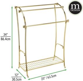 img 1 attached to 🛀 mDesign Brass Towel Rack Holder with Storage Shelf - 3 Tier Metal Organizer for Bath & Hand Towels, Washcloths, Bathroom Accessories - Large Freestanding