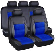 🚗 11-piece full set car seat covers - premium faux leather protectors for automotive front and back seats - fits most car truck van suv, black & blue logo