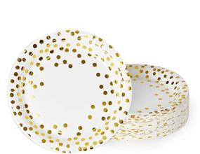 img 4 attached to 🥳 Premium Party Paper Plates, 50-Pack Disposable White and Gold Plates with Foil Polka Dots, 9-Inch for Classy Celebrations