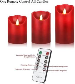 img 2 attached to 🕯️ Vinkor Flameless Candles: Decorative Real Wax Pillar with Flickering LED Flame & 10-Key Remote Control - 2/4/6/8 Hours Timer (Burgundy 4" 5" 6")