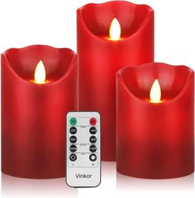 img 4 attached to 🕯️ Vinkor Flameless Candles: Decorative Real Wax Pillar with Flickering LED Flame & 10-Key Remote Control - 2/4/6/8 Hours Timer (Burgundy 4" 5" 6")