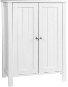 img 4 attached to VASAGLE White Bathroom Floor Storage Cabinet, Double Door with Adjustable Shelf, 23.6 x 11.8 x 31.5 Inches - UBCB60W
