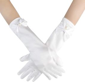 img 4 attached to 👸 Yolyoo Girls Princess Gloves: Elegant White Satin Dress Up Gloves for Birthday, Wedding, Costume Party