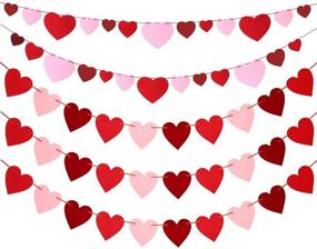 img 4 attached to 🌹 5-String Felt Heart Garland Banner for Mothers Day Decor - Red, Rose Red & Light Pink