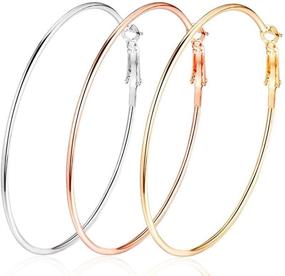img 4 attached to Cocadant Set of 3 Big Hoop Earrings for Women with Sensitive Ears - Stainless Steel in 14K Gold, Rose Gold, and Silver Plating