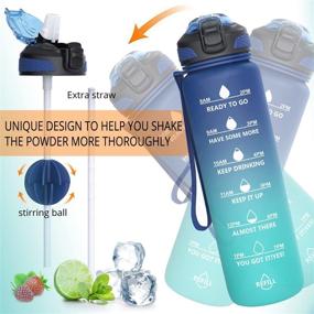 img 1 attached to 💧 BOSEA 32oz Motivational Water Bottle: Stay Hydrated with Time Marker, Straw Lid, and Leakproof Design - BPA Free, Spill-proof - Ideal for Fitness - Blue Green