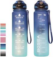 💧 bosea 32oz motivational water bottle: stay hydrated with time marker, straw lid, and leakproof design - bpa free, spill-proof - ideal for fitness - blue green логотип