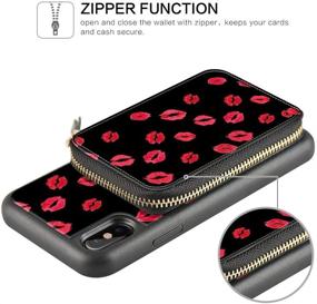 img 1 attached to 💋 ZVE Case iPhone XS/X, 5.8-inch, Zipper Wallet Leather Shockproof Cover with Credit Card Holder Slot Handbag Print - Black Kiss