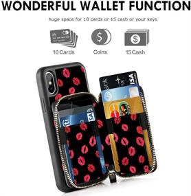 img 2 attached to 💋 ZVE Case iPhone XS/X, 5.8-inch, Zipper Wallet Leather Shockproof Cover with Credit Card Holder Slot Handbag Print - Black Kiss