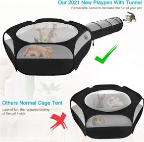 img 2 attached to 🐹 Zhilishu Small Animal Playpen: Portable Guinea Pig, Bunny, Rabbit & Hamster Playpen with Double Zippered Cover - Indoor/Outdoor Fun & Connect Tunnel