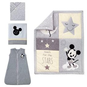 img 3 attached to 🐭 Набор постельного белья для детской кроватки Lambs & Ivy Mickey Mouse из 4 предметов в сером цвете: уютное и очаровательное убранство детской комнаты