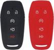 lemsa 2pcs rubber silicone key fob cover remote keyless protector bag holder for ford f-150 f-450 fusion explorer lincoln fusion mkz mustang mkc black/red logo