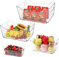 🍃 clear refrigerator storage bins - set of 4, plastic food containers with handles for kitchen organization in pantry, fridge, cabinet, countertop, and closet логотип