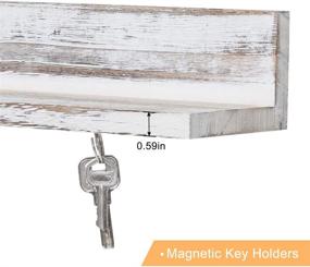 img 2 attached to Magnetic Key Holder for Wall - Set of 2 Rustic Whitewashed Wood Shelves: Perfect Organizer for Mail, Phone, Wallet, Sunglasses