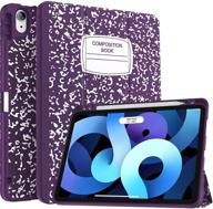 📱 soke ipad air 4 case 10.9 inch 2020 / ipad pro 11 2018 with pencil holder - full body protection, apple pencil charge, auto sleep/wake - soft tpu back cover for new ipad air 4th gen - book purple logo