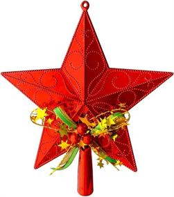 img 4 attached to 🎄 AKEYUP Red Christmas Tree Topper Star: Festive 9.5-inch Indoor Party Decoration and Home Accent