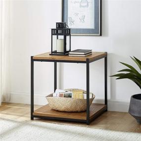 img 4 attached to 🌳 Tall Side End Table by CAFFOZ Furniture Designs - Brooklyn Series Night Stand - Coffee Table with Storage Shelf - Sturdy & Easy Assembly - Brown Oak Wood Look Accent Furniture with Metal Frame