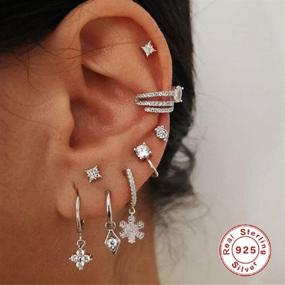 img 2 attached to ❄️ CZ Snowflake Christmas Dangle Earrings | Women & Teen Girls | 925 Sterling Silver | Small Hoop Sleeper | Cute & Hypoallergenic | Ideal Gifts for Bff, Daughter | Cartilage, Flower Dangling | Dainty & Stylish