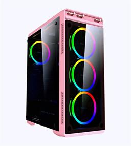 img 4 attached to 🖥️ Apevia Aura-S-PK Mid Tower Gaming Case w/ Full-Size Tempered Glass Panels, USB 3.0/2.0 & Audio Ports, 4 RGB Fans, Pink Frame