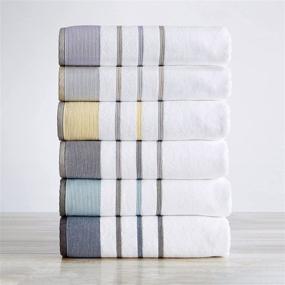 img 3 attached to 🛀 Great Bay Home 6-Piece Luxury Hotel/Spa Turkish Cotton Striped Towel Set - Noelle Collection (Eucalyptus/Grey): Bath, Hand Towels, Washcloths - 500 GSM
