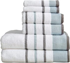 img 4 attached to 🛀 Great Bay Home 6-Piece Luxury Hotel/Spa Turkish Cotton Striped Towel Set - Noelle Collection (Eucalyptus/Grey): Bath, Hand Towels, Washcloths - 500 GSM
