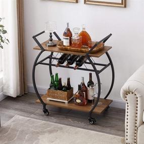 img 2 attached to 🍷 Industrial Rustic Oak LVB Bar Cart with Wine Rack and Storage Shelf - 2 Tier Kitchen Cart on Wheels, Modern Wood and Metal Portable Coffee Cart Table for Home and Utility Mobile Serving