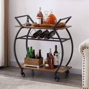 img 4 attached to 🍷 Industrial Rustic Oak LVB Bar Cart with Wine Rack and Storage Shelf - 2 Tier Kitchen Cart on Wheels, Modern Wood and Metal Portable Coffee Cart Table for Home and Utility Mobile Serving