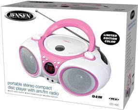 img 1 attached to 🎧 Limited Edition Pink Портативный стерео CD-плеер Jensen CD490PW с AM / FM-радио, входом для AUX-линии и гнездом для наушников: Ваш идеальный музыкальный спутник в движении!