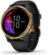 garmin venu: gold gps smartwatch with bright touchscreen display, music, body energy monitoring, animated workouts, pulse ox sensor and more – black band logo